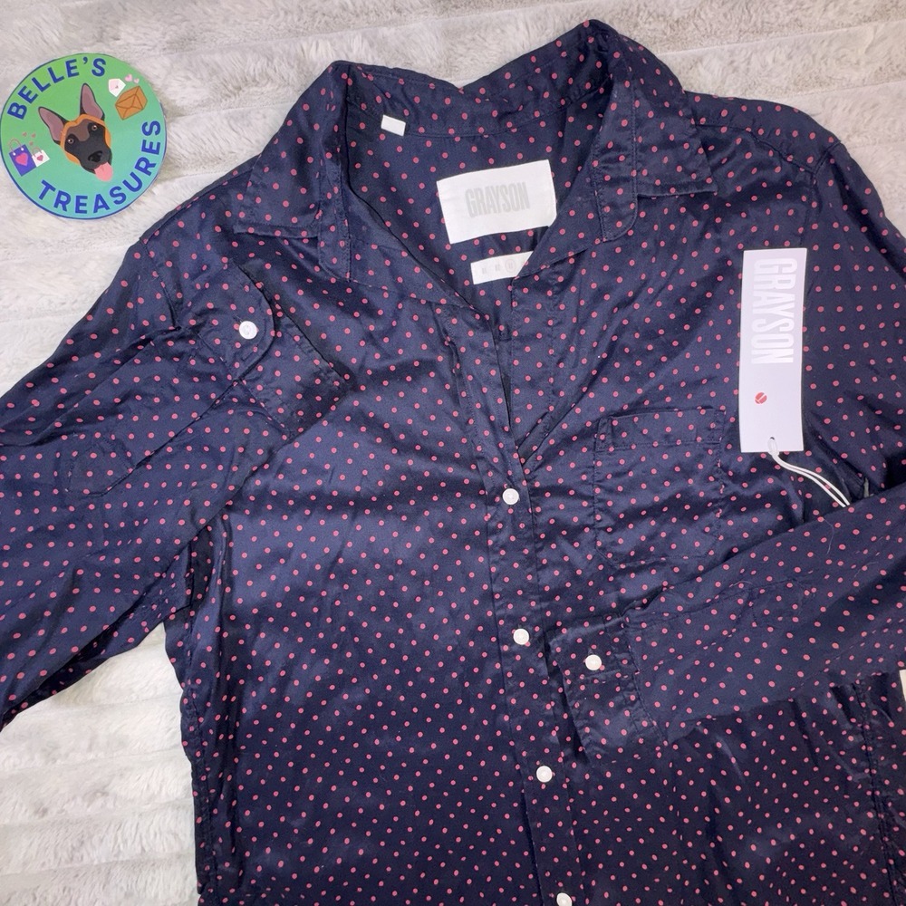 Anthro‎ Grayson Frank Eileen Sz 3 Medium Blue Polkadot Ladybug The Hero BU Shirt